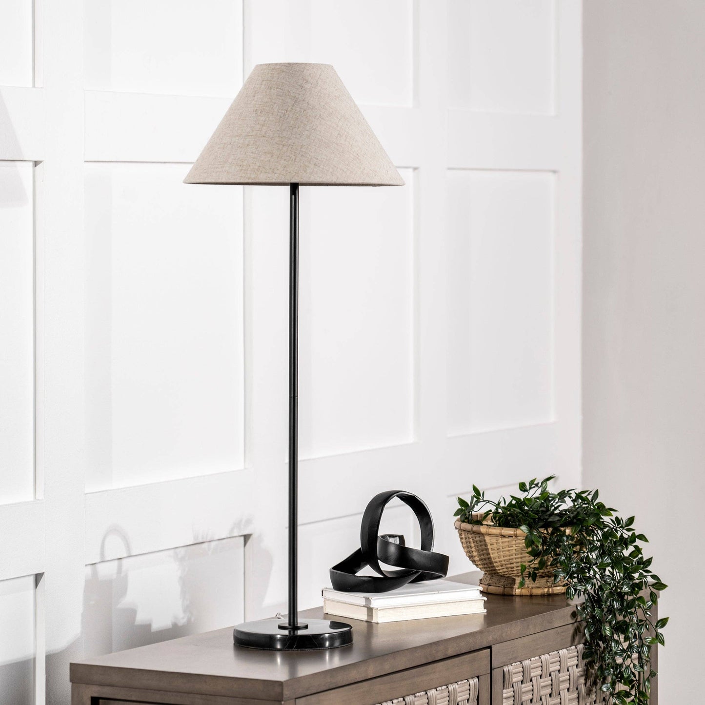 38-inch Marble/Iron Torchiere Table Lamp: Black / 38" H x 14.5" W x 14.5" D